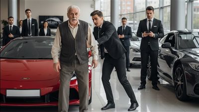 دخل أبُ صاحب المعرض بثيابٍ بسيطة ليشتري سيارة… فأُهين وطُرد! وعندما كُشفت الحقيقة، تجمّد الجميع من الصدمة